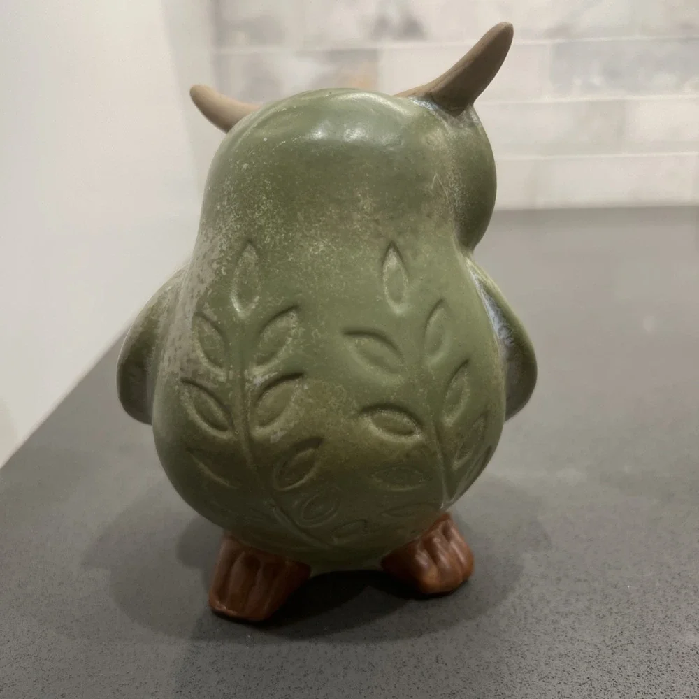 2 Green b+B Owl 5.5 Inches Tall Planter and Statue